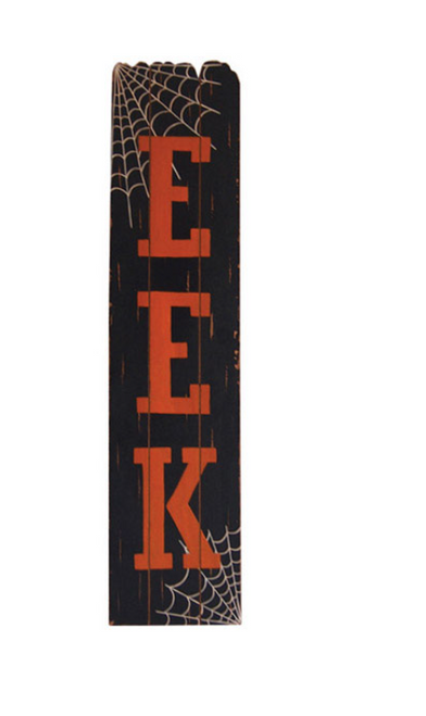 Celebrations 42.13" EEK Sign Halloween Decor – Black Wood with Orange Text & White Spider Webs, Freestanding Indoor Display Celebrations 42.13" EEK Sign Halloween Decor – Black Wood with Orange Text & White Spider Webs, Freestanding Indoor Display