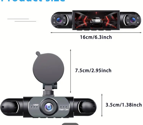 360° Dash Cam for Cars – 4 Channel (1080P Front, 720P Rear/Left/Right), 3.16" IPS Display, Night Vision, G‑Sensor, 24H Parking Monitor, 64GB Compatible
