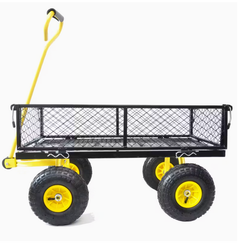 VEVOR Heavy-Duty Steel Garden Cart – 500 lbs Capacity, Removable Mesh Sides, Convertible Flatbed, Lawn Utility Wagon