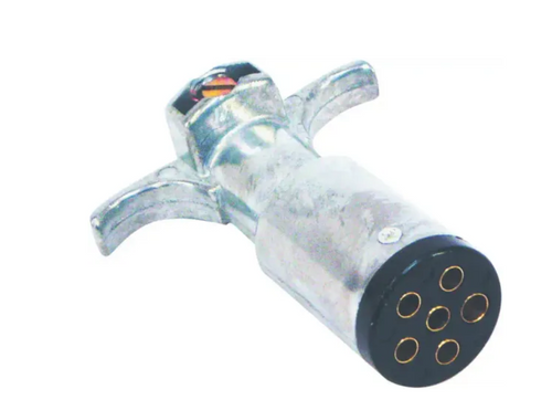 US Hardware RV-494C RV Trailer End Connector – 6-Pin, Zinc-Plated Metal, "Bargman" Style with Floating Brass Pins