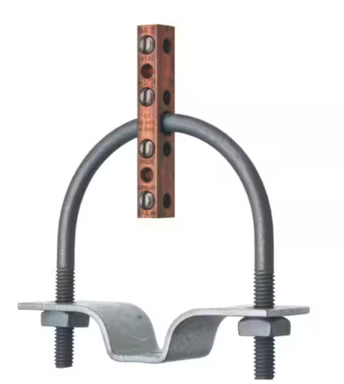 Blackburn 2-1/2 in. Copper Ground Bar – U-Bolt Clamp, Steel Points for Positive Grounding, Wall/Pipe/Conduit Mount