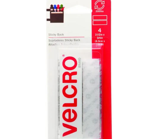 VELCRO Brand Sticky Back Fasteners – White, 3-1/2" × 3/4", 4-Pack, No-Hole Mounting for Smooth Surfaces
