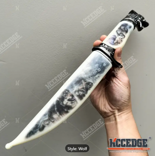 13" Wolf Design Collectible Knife – Non-Sharpened Stainless Steel Blade, Decorative Fantasy Dagger with Scabbard