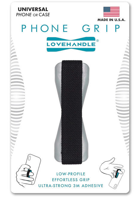 LoveHandle Silver Cell Phone Holder – Universal Elastic Grip, No-Residue Adhesive, One-Handed Use