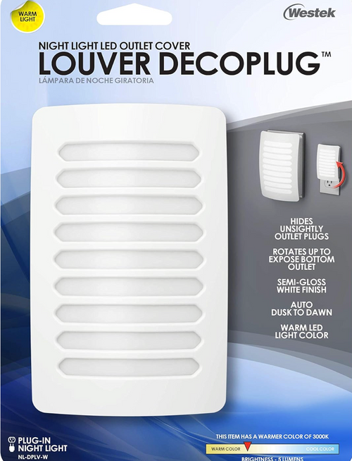 Westek Automatic Plug-in Louver LED Coverlite – White Plastic, Dusk-to-Dawn Sensor, Energy-Efficient