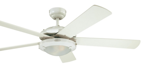 Westinghouse Comet 52" LED Indoor Ceiling Fan – White, Frosted Glass Light, Reversible Blades (White/White‑Washed Pine), New (Box Damaged)