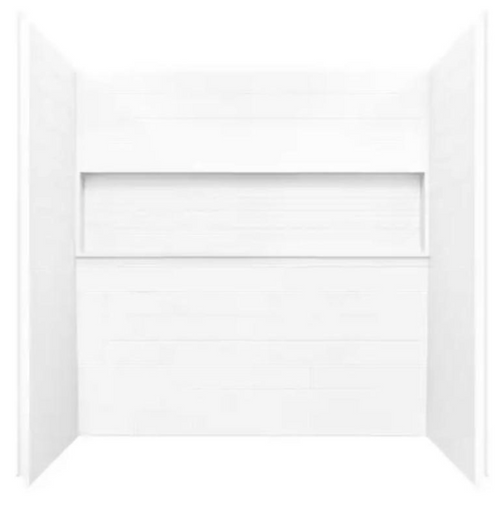 NexTile 60″ W × 30″ D × 60″ H Composite Alcove Tub Surround – 4-Piece Direct-to-Stud Kit with Storage Niche, White