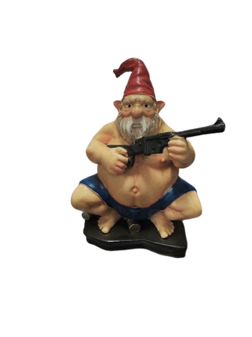 Cartoon Resin Gnome Figurine with Gun – Whimsical Gnome Decor for Home & Garden
