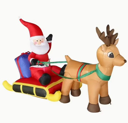7.2-Foot Inflatable Santa Sleigh & Reindeer with LED Lights – Yard, Garden & Lawn Decoration