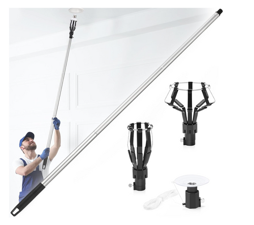 12FT Light Bulb Changer for High Ceilings – Includes Baskets and Suction Cup, High Reach Light Bulb Changer with Pole