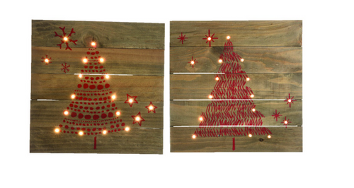 Decoris LED Brown Firwood Plank Wall Decor With Painted Trees Christmas Decor