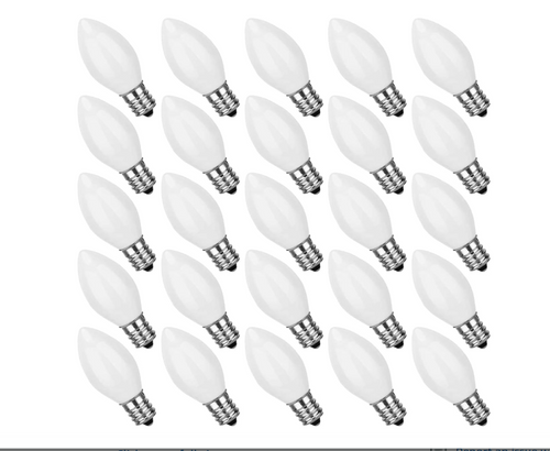 25 Pack C7 Ceramic Christmas Replacement Bulbs, White Light Bulbs for E12 Candelabra Base