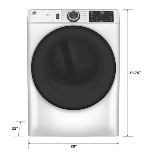 GE 7.8 cu ft Stackable Vented Electric Dryer – White, Built‑In WiFi, HE Sensor Dry, Sanitize Cycle & Wrinkle Care