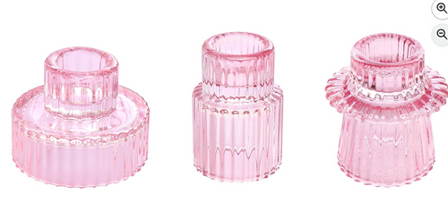 Vixdonos Pink Candlestick Holders Set of 3 Glass Candle Holders for Taper Candles