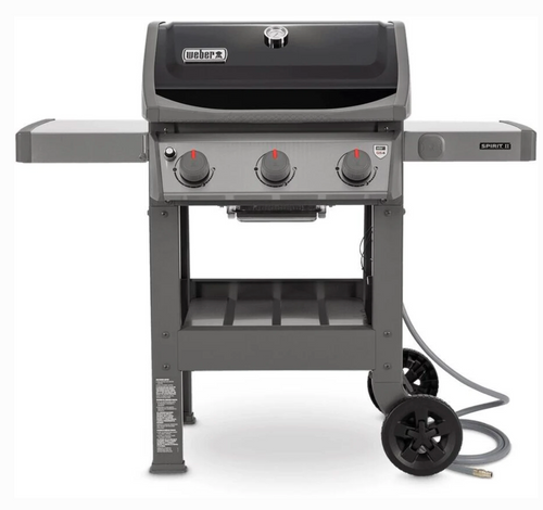 Weber Spirit II E-310 Natural Gas Grill 52" | 529 sq in Cooking Area | 30,000 BTU 3-Burner Stainless Steel | Cast Iron Grates | Freestanding Outdoor BBQ Grill with Folding Side Table & Warming Rack