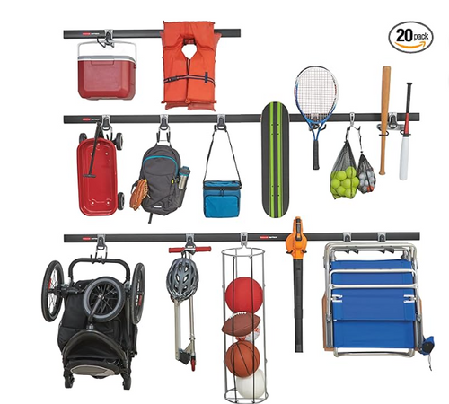 Rubbermaid 20-Piece FastTrack Garage Wall-Mounted Storage Kit 5 Rails and 15 Hooks for Home/House/Tool/Sports/Utility Purposes    BOX DAMAGED