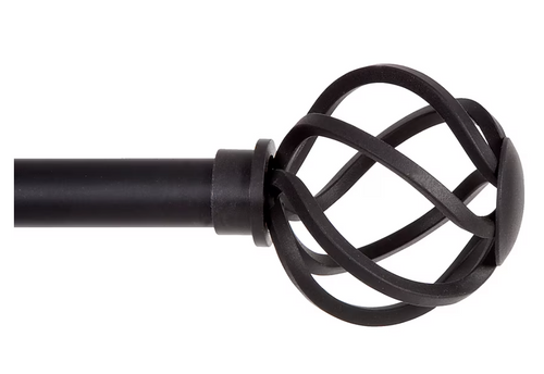 Kenney Cage 48-in to 86-in Black Steel Single Curtain Rod with Finials