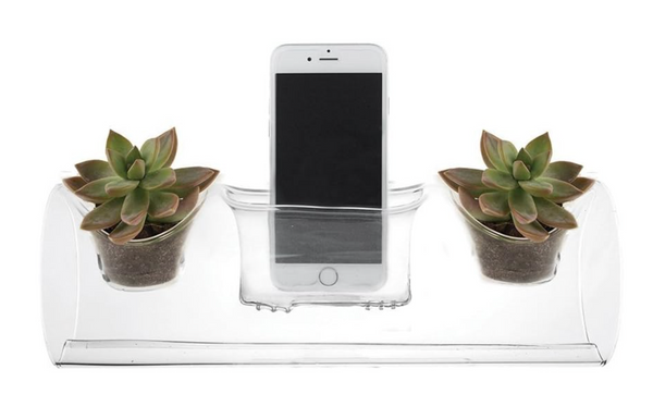 Clear Glass Stylish Accent Planter & Smartphone Sound Amplifier (Non‑Electric) – Modern Portable Speaker for Air Plants & Succulents