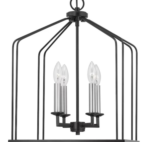 Progress Lighting Frisco 4-Light Black and Antique Nickel Farmhouse Lantern Pendant Light