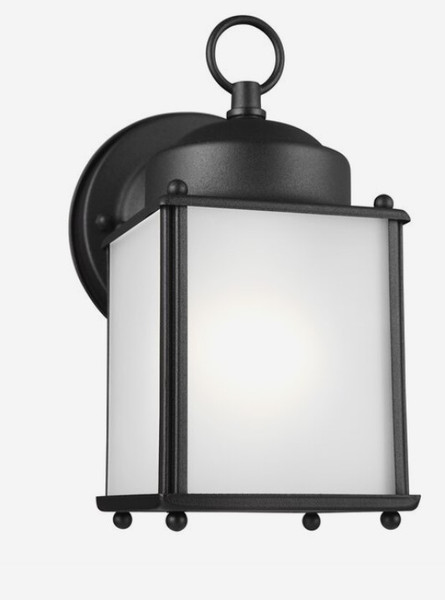 Generation Lighting New Castle 1‑Light Outdoor Wall Light – Black Finish, Satin Etched Glass, E26 Medium Base, Wet‑Rated, Generation Lighting New Castle 1‑Light Outdoor Wall Light – Black Finish, Satin Etched Glass, E26 Medium Base, Wet‑Rated,