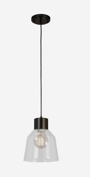 allen + roth Mackensie Matte Black French Clear Glass Bell Mini Pendant Light allen + roth Mackensie Matte Black French Clear Glass Bell Mini Pendant Light
