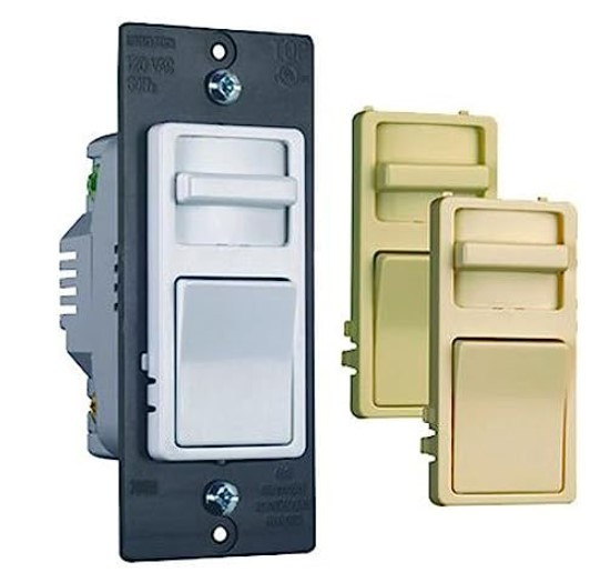 Pass & Seymour TradeMaster 700W Slide Dimmer Switch – 3-Way Single Pole Preset Dimmer with Interchangeable Multicolored Faces (White, Light Almond & Ivory)