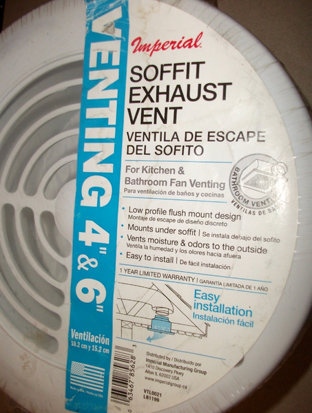 Imperial 4" or 6" Soffit Exhaust Vent Round White with Dampers VTL0021 LB1199