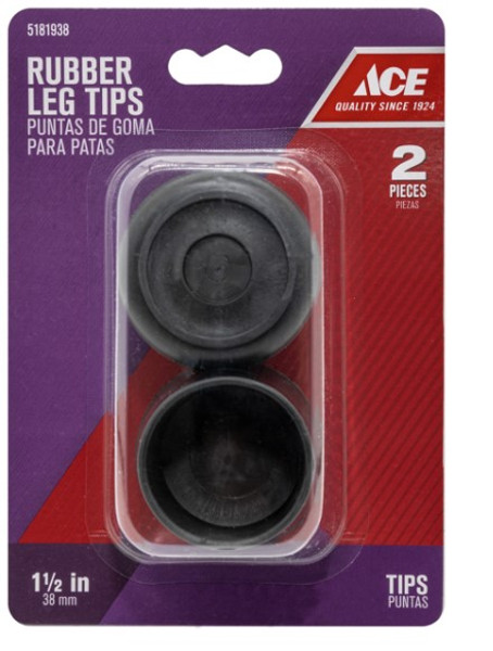 Ace Rubber Leg Tip Black Round 1-1/2 in. W 2 pk