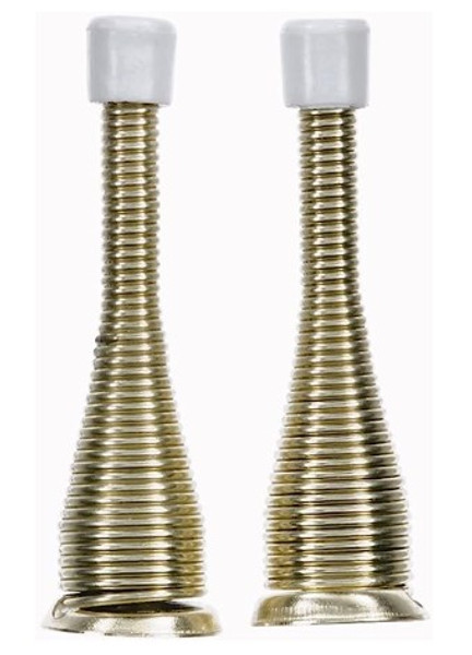 3 in. W Metal Bright Gold Spring Broad Base Door Stop Mounts to door and wall