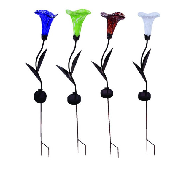 Infinity Assorted Glass/Iron 34.65 in. H Tulip Outdoor Solar Decor