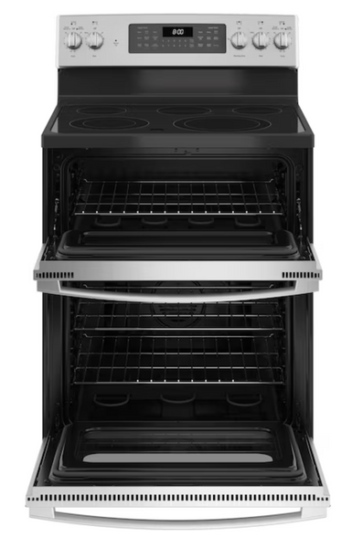 GE 30-in Smooth Surface 5 Elements 4.4-cu ft / 2.2-cu ft Air Fry Convection Oven Freestanding Double Oven Electric Range GE 30-in Smooth Surface 5 Elements 4.4-cu ft / 2.2-cu ft Air Fry Convection Oven Freestanding Double Oven Electric Range