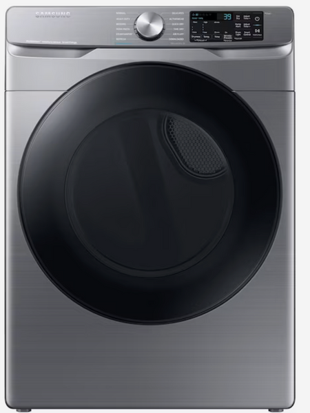 Samsung 7.5 cu ft Stackable Vented Electric Dryer – Platinum, Steam Sanitize+, Wi‑Fi, Sensor Dry, Tempered Glass Door