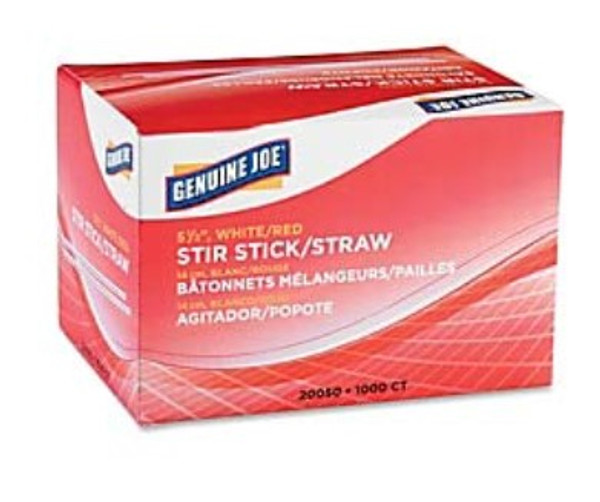 Genuine Joe GJO20050 Plastic Stir Stick, 5-1/2" Length, White/Red (Box of 1000)