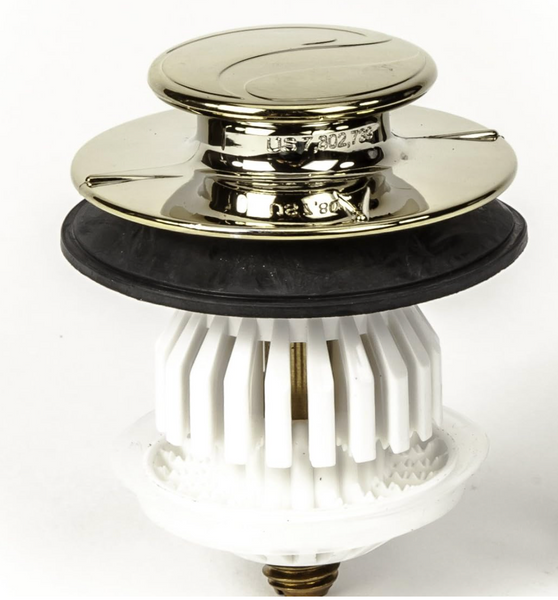 PF WaterWorks PF0910-PB DrainEASY Patented, Universal Clog Preventing Bathtub/Bath Tub Stopper/Strainer includes 3/8" and 5/16" Fittings, No Hair Catcher, Polished Brass PF WaterWorks PF0910-PB DrainEASY Patented, Universal Clog Preventing Bathtub/Bath Tub Stopper/Strainer includes 3/8" and 5/16" Fittings, No Hair Catcher, Polished Brass