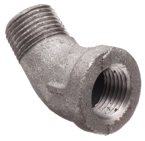 , Malleable Iron Pipe Fitting, 45 Degree Street Elbow, 3/8" NPT Male x NPT Female, Black Finish