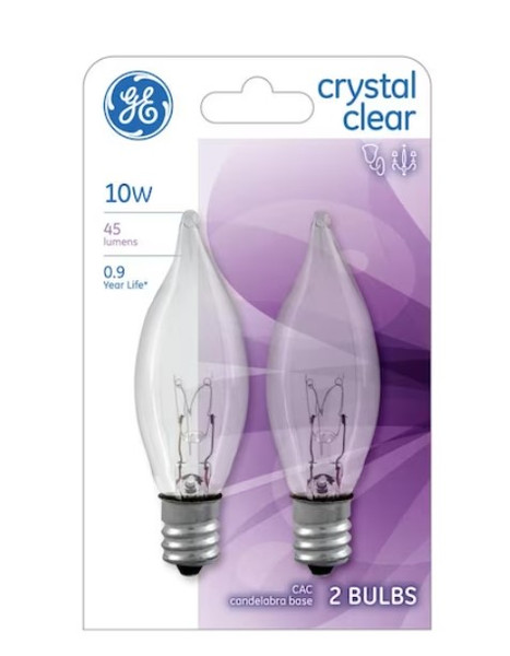 GE Classic CA7 Soft White Candelabra Base (E-12) Dimmable Incandescent Light Bulb (2-Pack)