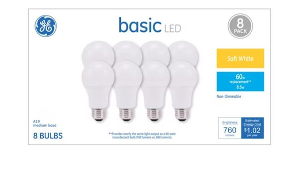 GE Basic 60-Watt EQ A19 Soft White Medium Base (e-26) Light Bulb (8-Pack) GE Basic 60-Watt EQ A19 Soft White Medium Base (e-26) Light Bulb (8-Pack)