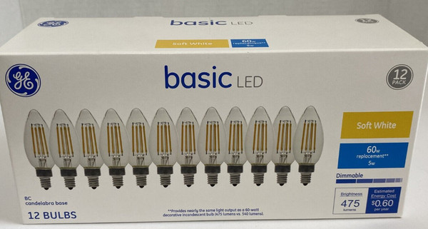 GE Basic 60-Watt EQ CA10 Soft White Dimmable LED Light Bulb (12-Pack)