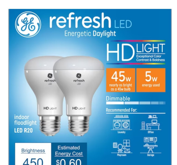 GE Refresh 45-Watt EQ R20 Daylight Medium Base (E-26) Dimmable LED Light Bulb (2-Pack)