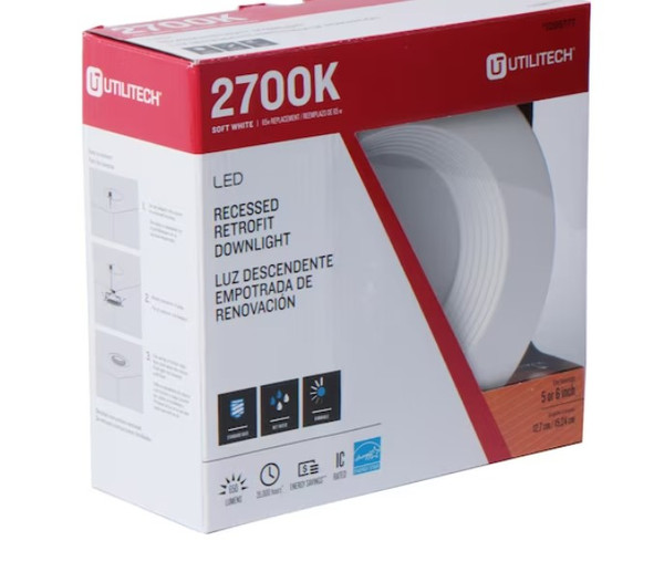 Utilitech White 5-in or 6-in 650-Lumen Soft White Round Dimmable LED Recessed Downlight