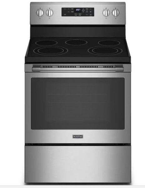 Maytag 30-in Smooth Surface 5 Elements 5.3-cu ft Self-Cleaning Air Fry Convection Oven Freestanding Electric Range (Fingerprint Resistant Stainless Steel)