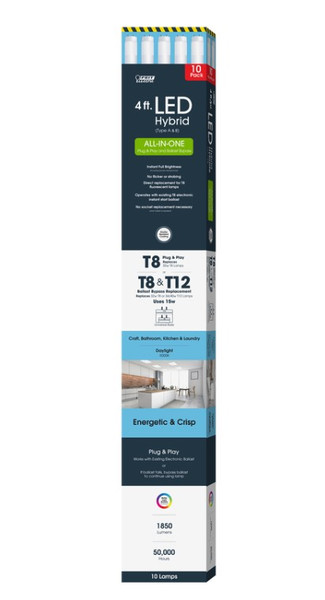 Feit T8 and T12 Daylight 48 in. G13 Linear Plug and Play/Ballast Bypass LED 32 Watt Equivalence 10 p