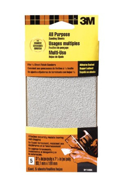 3M 7-1/2 in. L X 3-2/3 in. W 40 Grit Aluminum Oxide Sandpaper 5 pk 3M 7-1/2 in. L X 3-2/3 in. W 40 Grit Aluminum Oxide Sandpaper 5 pk