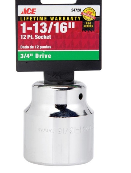 Ace 1-13/16" SAE Socket – 12‑Point, 3/4" Drive, Chrome Finish, Heavy‑Duty Ace 1-13/16" SAE Socket – 12‑Point, 3/4" Drive, Chrome Finish, Heavy‑Duty