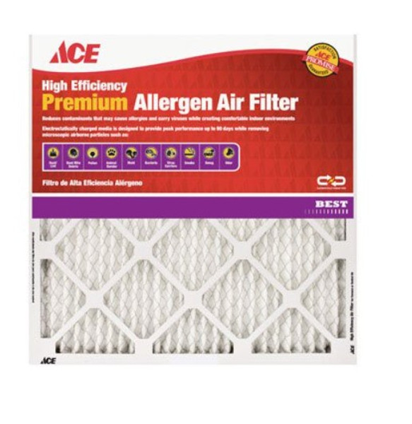 Ace 14 in. W X 24 in. H X 1 in. D Pleated 13 MERV Pleated Air Filter 1 pk Ace 14 in. W X 24 in. H X 1 in. D Pleated 13 MERV Pleated Air Filter 1 pk