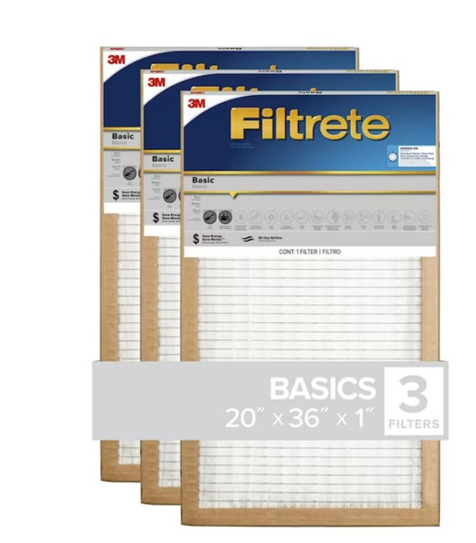 Filtrete 20-in W x 36-in L x 1-in 5 MERV Basic Pleated Air Filter (3-Pack) Filtrete 20-in W x 36-in L x 1-in 5 MERV Basic Pleated Air Filter (3-Pack)