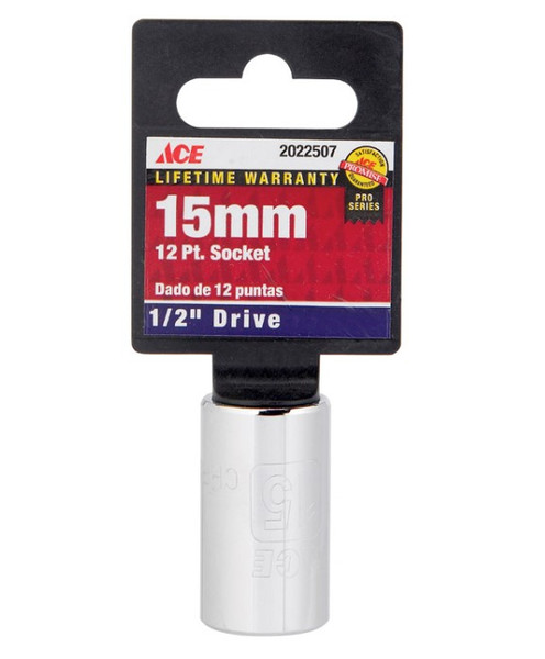 Ace 1/2 in. drive Metric 12 Point Socket 15mm Ace 1/2 in. drive Metric 12 Point Socket 15mm