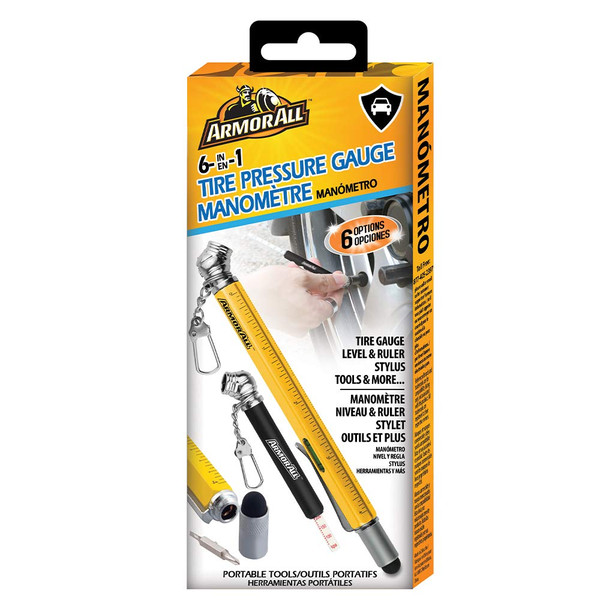 Armor All 6 in 1 Tire Gauge Stylus Tool, 6 in 1, Yellow, Stylus, Level, Ruler, Tool, Flat head, Phillip Head Screwdriver, Screw driver, all in one Armor All 6 in 1 Tire Gauge Stylus Tool, 6 in 1, Yellow, Stylus, Level, Ruler, Tool, Flat head, Phillip Head Screwdriver, Screw driver, all in one