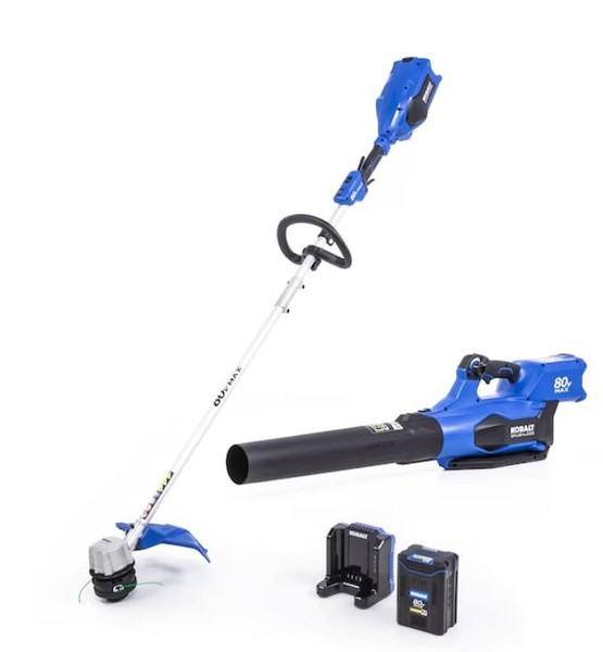 Kobalt 2-Piece 80-Volt Cordless Power Equipment Combo Kit | Brushless Motor | Includes Chainsaw & String Trimmer | Battery & Charger Included Kobalt 2-Piece 80-Volt Cordless Power Equipment Combo Kit | Brushless Motor | Includes Chainsaw & String Trimmer | Battery & Charger Included