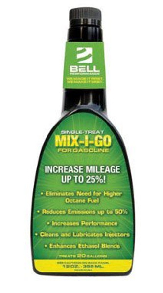 Bell Performance Mix-i-go Gas Treatment – 12 oz Fuel Additive for Gasoline & Ethanol | Boosts Mileage, Reduces Emissions, Cleans Injectors, Improves Performance